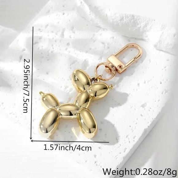 Metallic Gold Cartoon Balloon Dog Keychain Cute Key Ring Purse Bag  Clip New - Picture 2 of 3